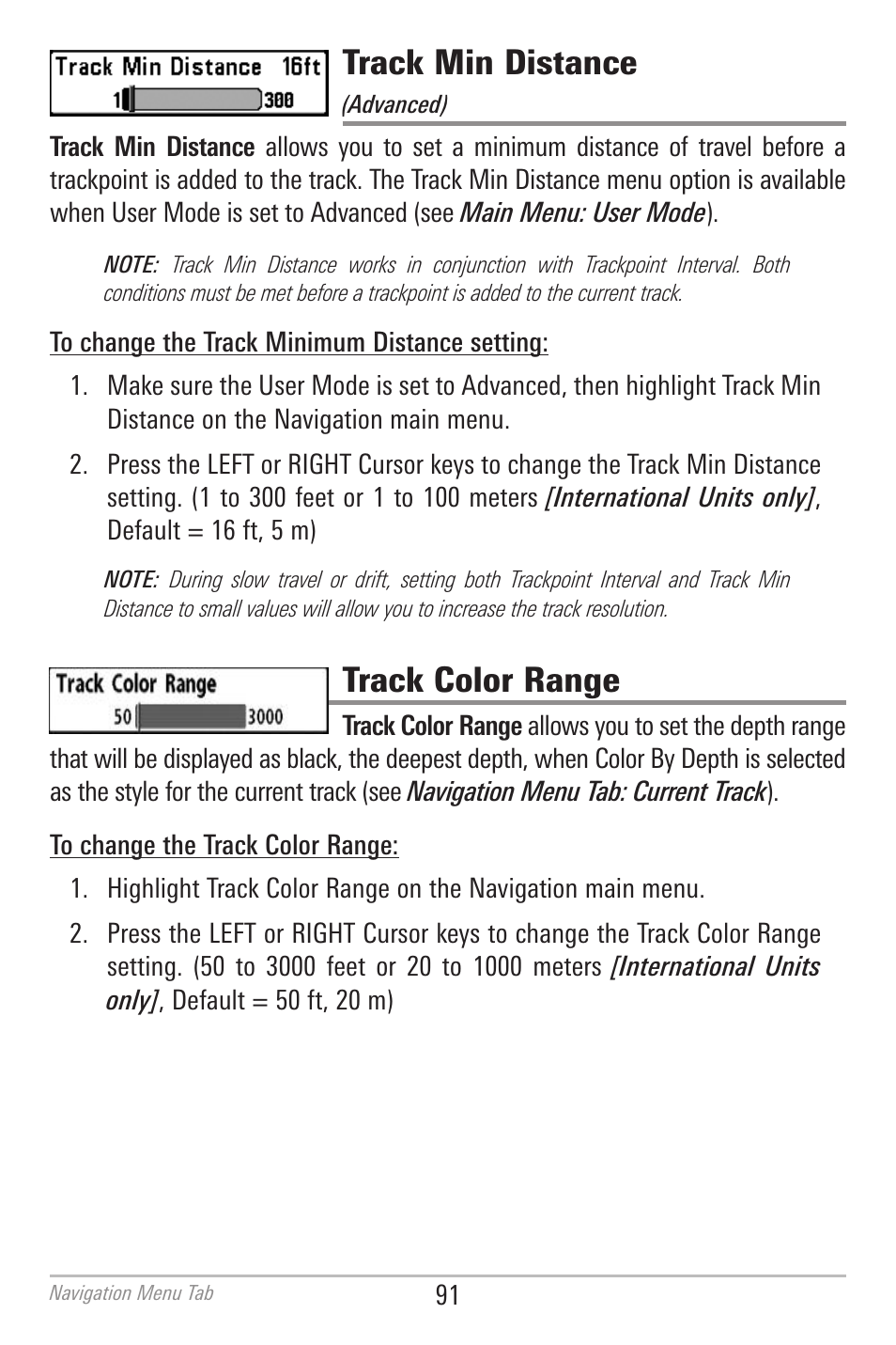 Track min distance, Track color range | Humminbird 700 SERIES 786CI User Manual | Page 100 / 138