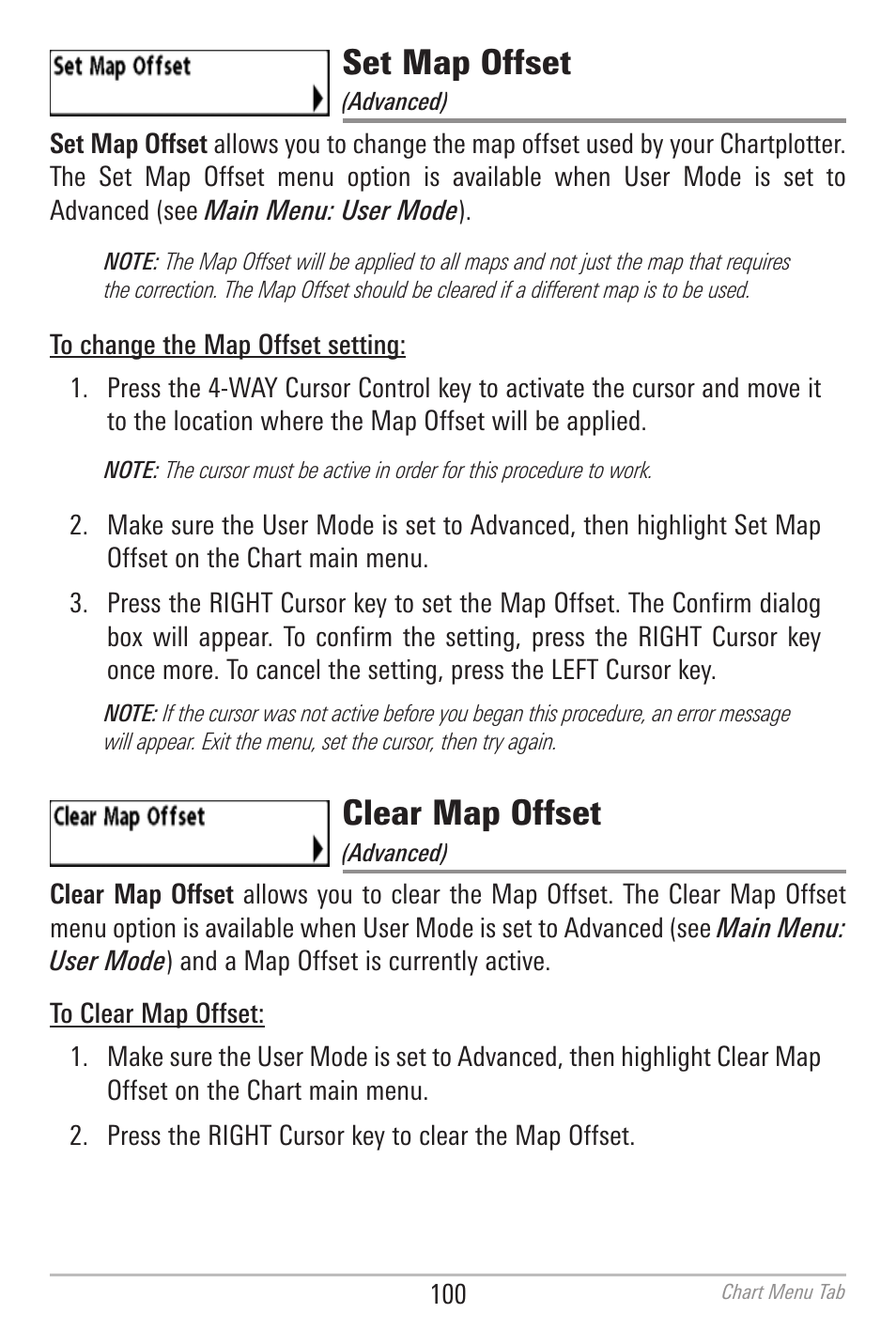 Set map offset, Clear map offset | Humminbird 700 SERIES 786CI User Manual | Page 109 / 138