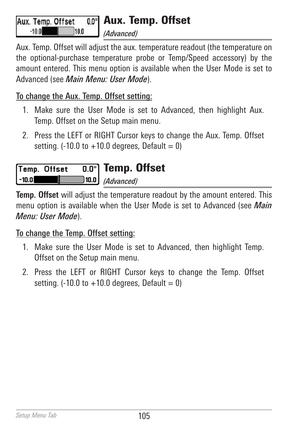 Aux. temp. offset, Temp. offset | Humminbird 700 SERIES 786CI User Manual | Page 114 / 138