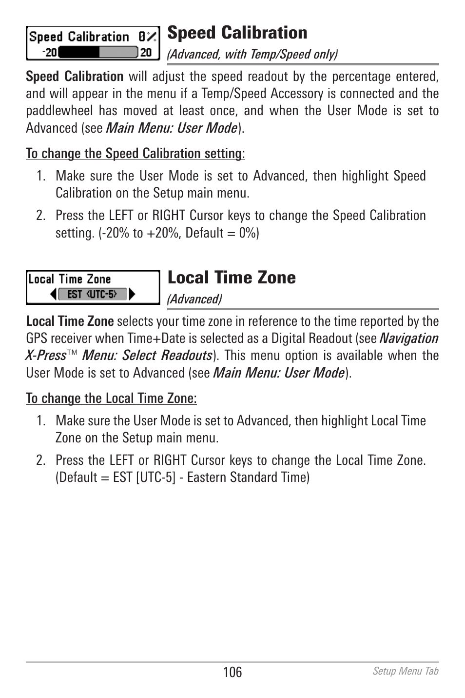 Speed calibration, Local time zone | Humminbird 700 SERIES 786CI User Manual | Page 115 / 138