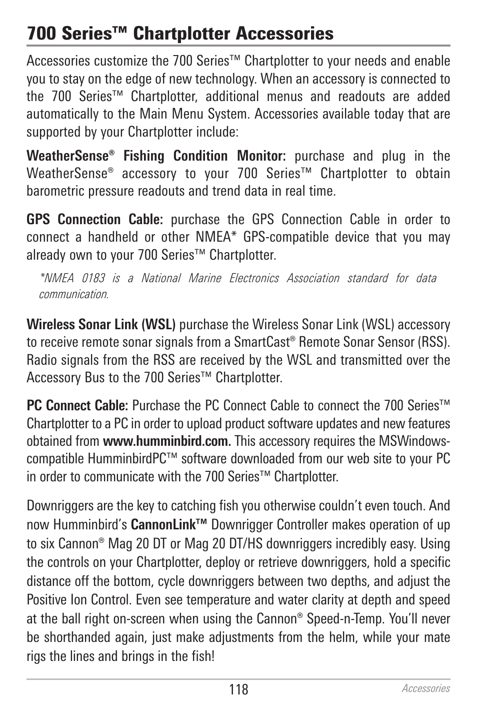 700 series™ chartplotter accessories | Humminbird 700 SERIES 786CI User Manual | Page 127 / 138