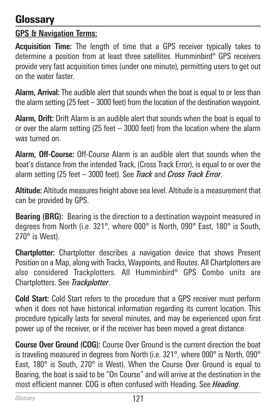 Glossary | Humminbird 700 SERIES 786CI User Manual | Page 130 / 138