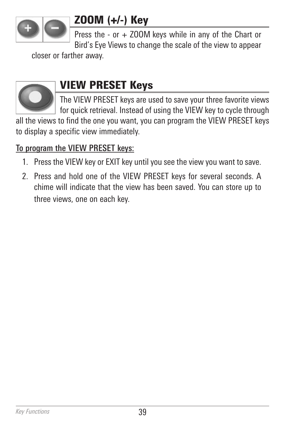Zoom (+/-) key, View preset keys | Humminbird 700 SERIES 786CI User Manual | Page 48 / 138