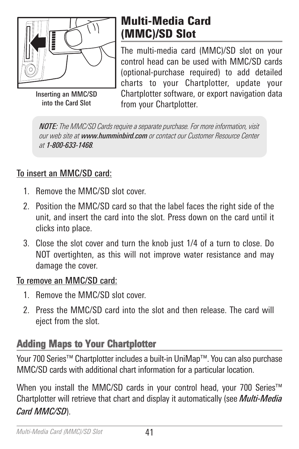 Multi-media card (mmc)/sd slot | Humminbird 700 SERIES 786CI User Manual | Page 50 / 138