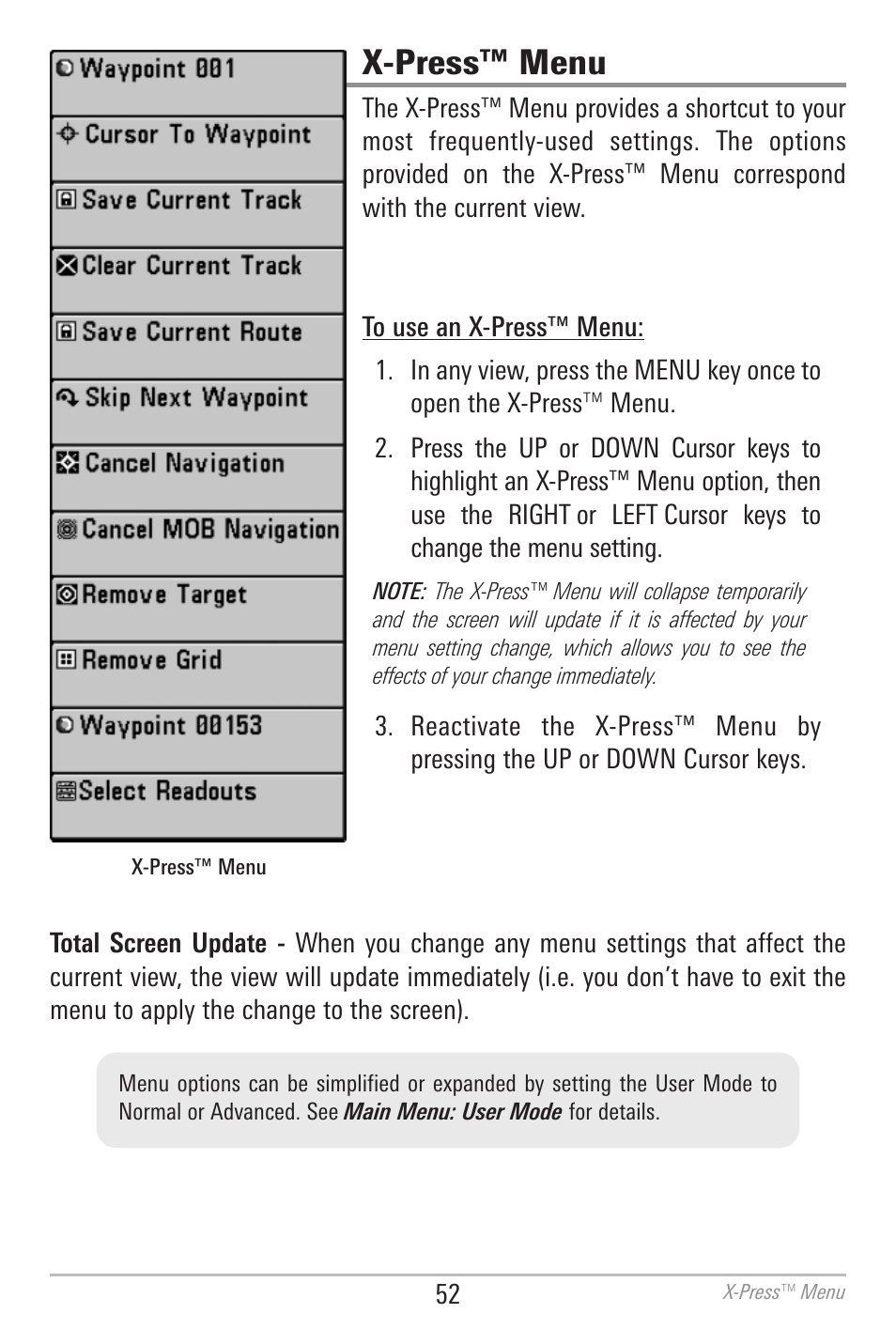 X-press™ menu | Humminbird 700 SERIES 786CI User Manual | Page 61 / 138