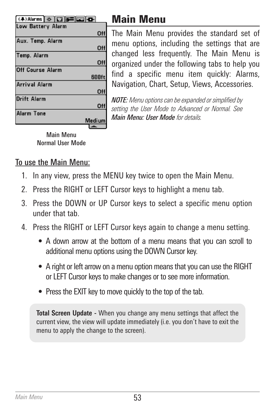 Main menu | Humminbird 700 SERIES 786CI User Manual | Page 62 / 138