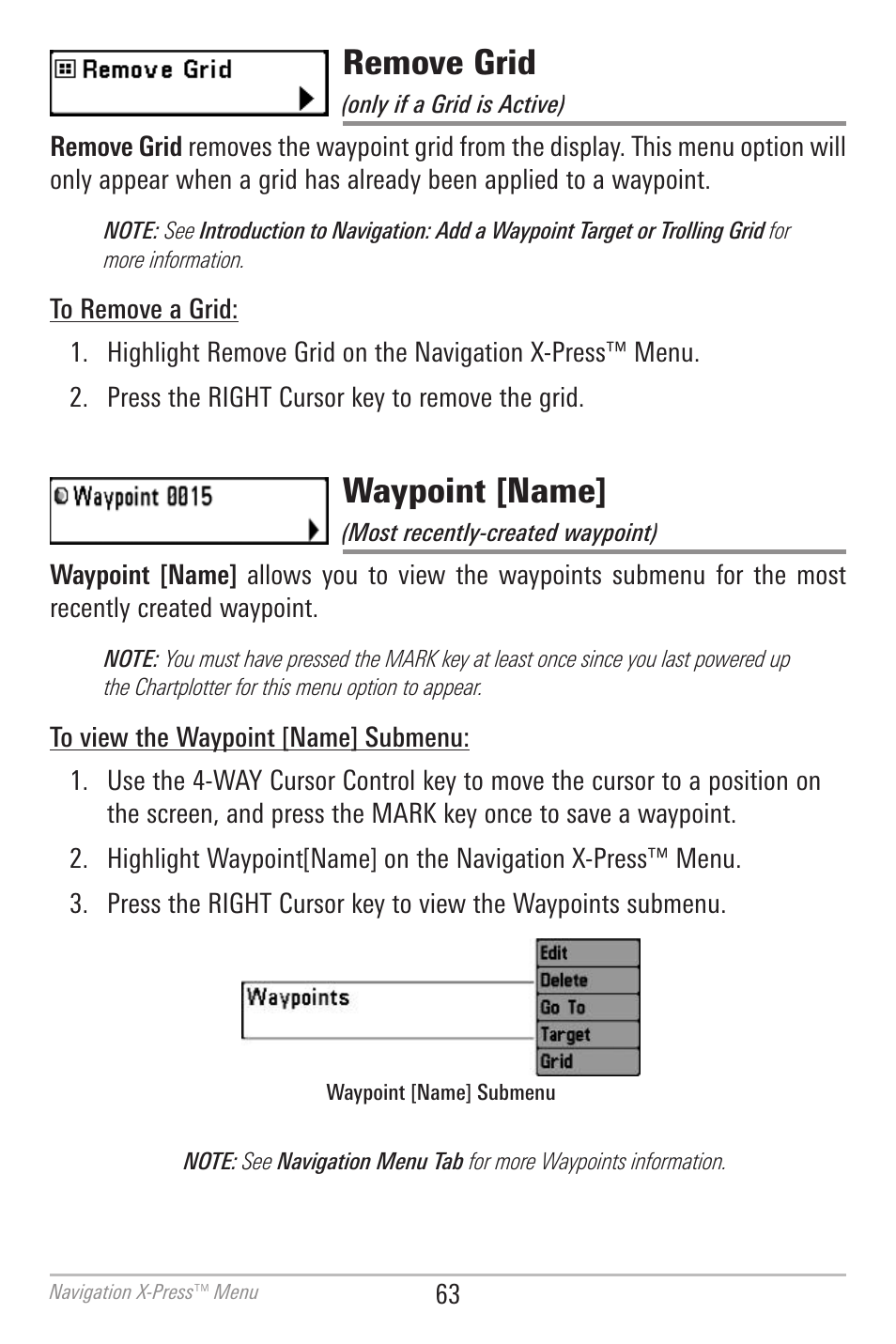 Remove grid, Waypoint [name | Humminbird 700 SERIES 786CI User Manual | Page 72 / 138