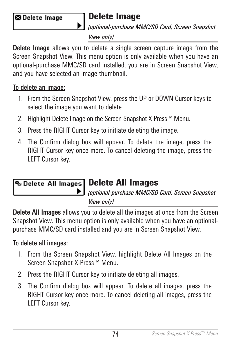 Delete image, Delete all images | Humminbird 700 SERIES 786CI User Manual | Page 83 / 138