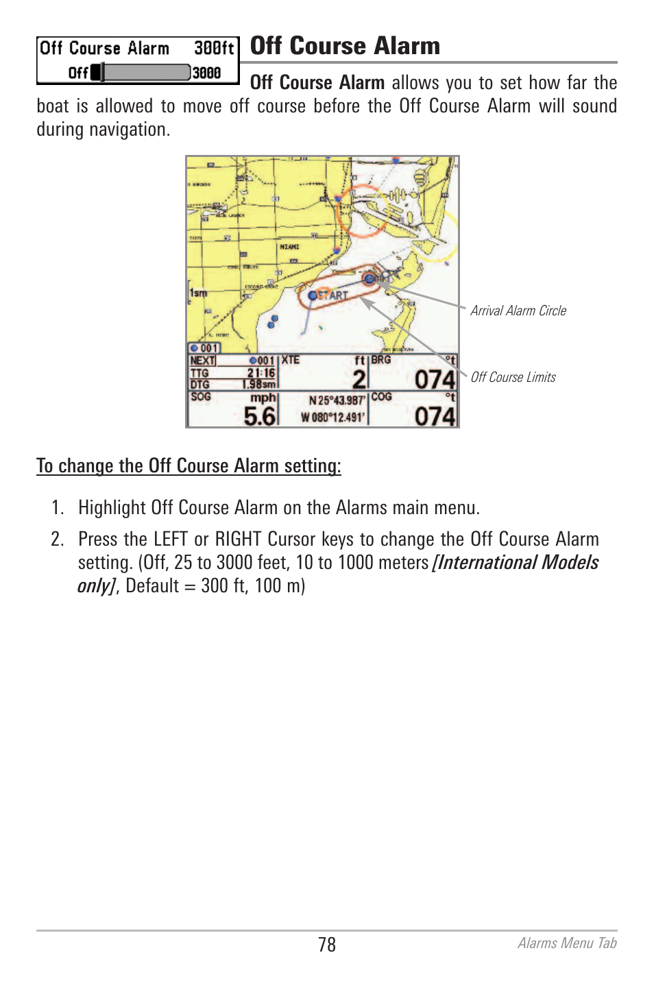 Off course alarm | Humminbird 700 SERIES 786CI User Manual | Page 87 / 138