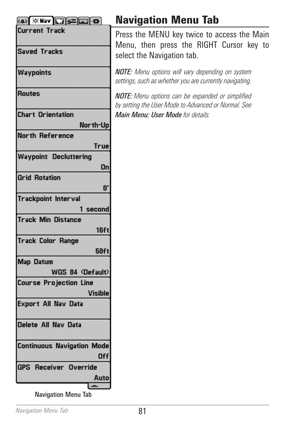 Navigation menu tab | Humminbird 700 SERIES 786CI User Manual | Page 90 / 138