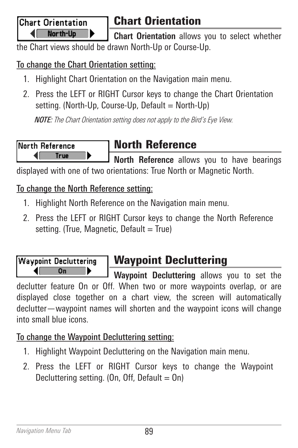 Chart orientation, North reference, Waypoint decluttering | Humminbird 700 SERIES 786CI User Manual | Page 98 / 138