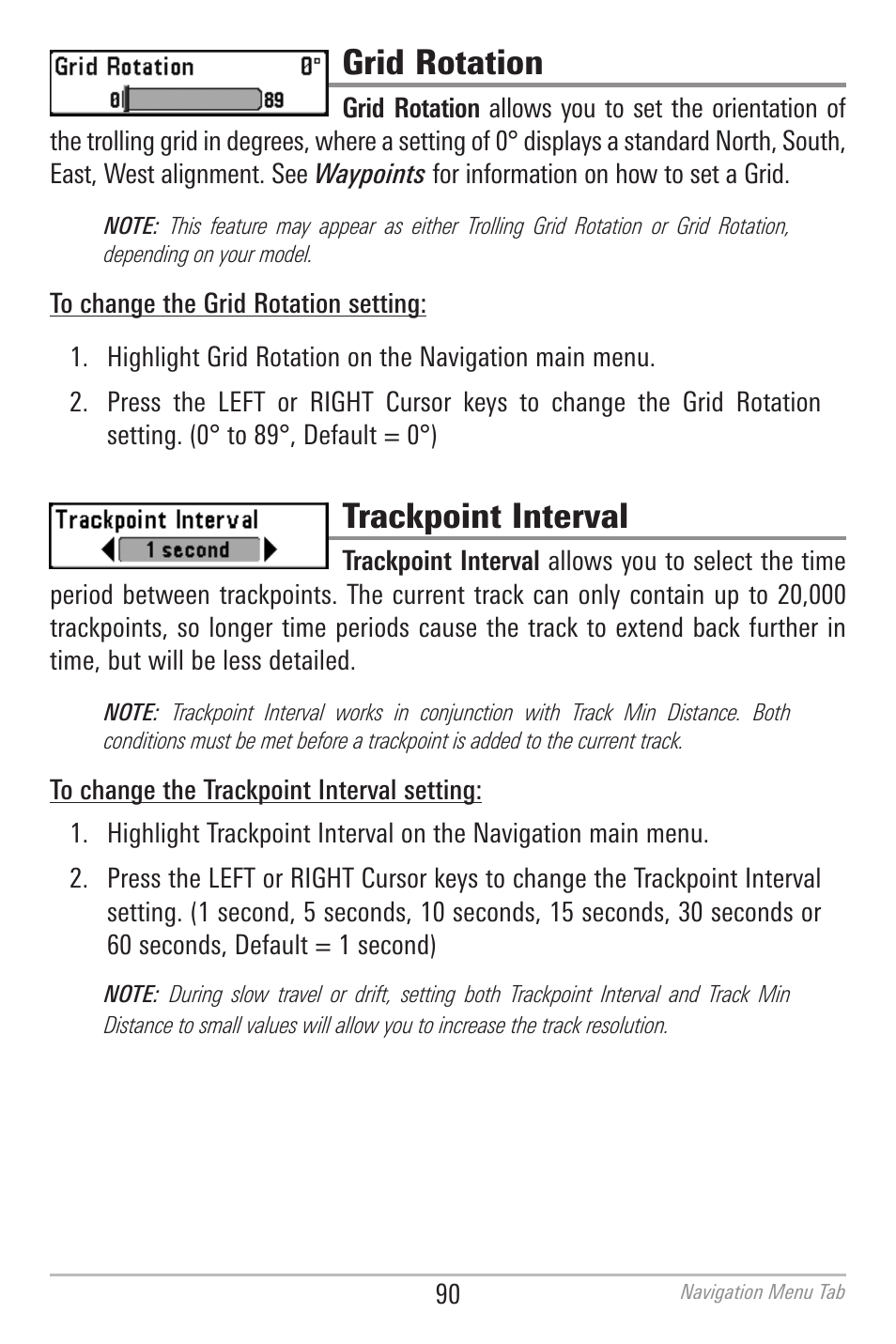 Grid rotation, Trackpoint interval | Humminbird 700 SERIES 786CI User Manual | Page 99 / 138