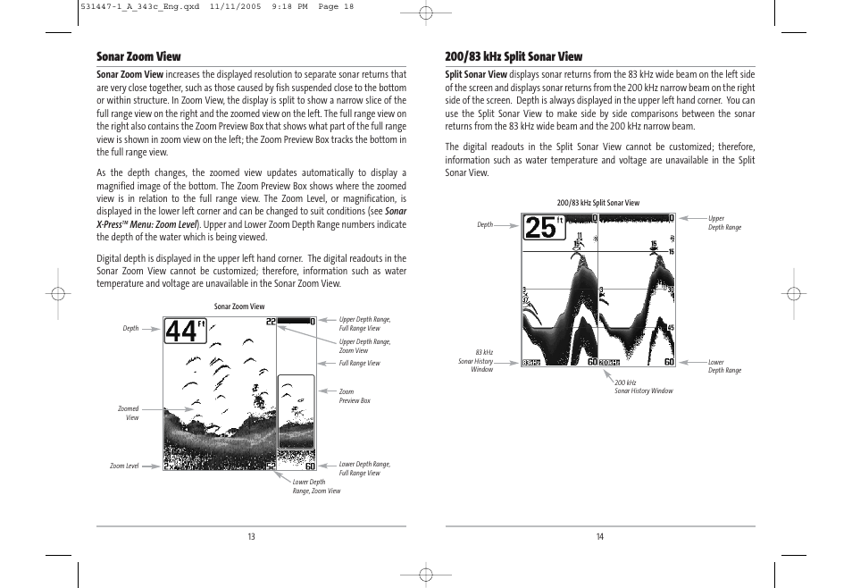 Sonar zoom view | Humminbird 343c User Manual | Page 10 / 36