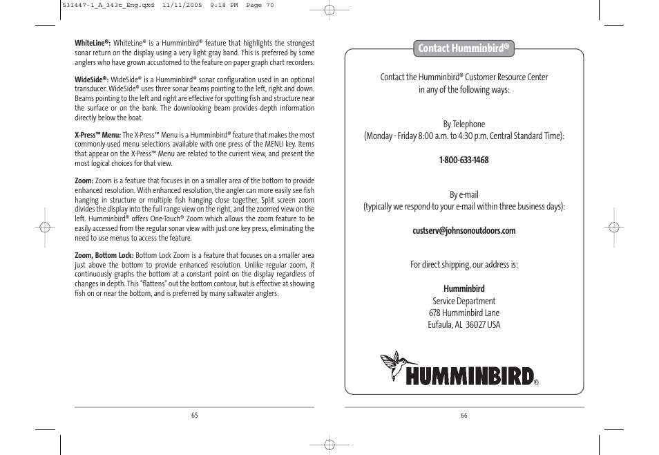 Humminbird 343c User Manual | Page 36 / 36