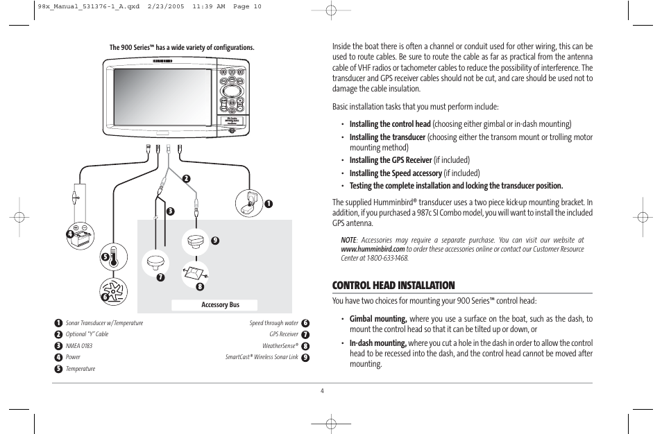 Control head installation | Humminbird ] 981 User Manual | Page 10 / 95