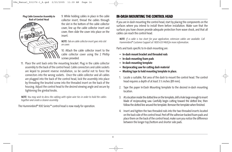 In-dash mounting the control head | Humminbird ] 981 User Manual | Page 14 / 95