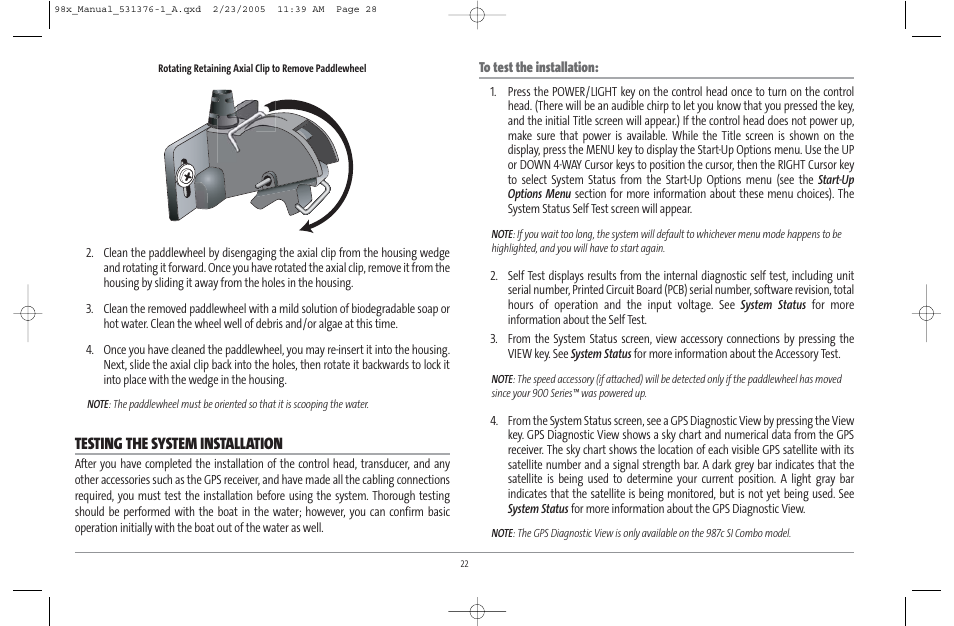 Testing the system installation | Humminbird ] 981 User Manual | Page 28 / 95