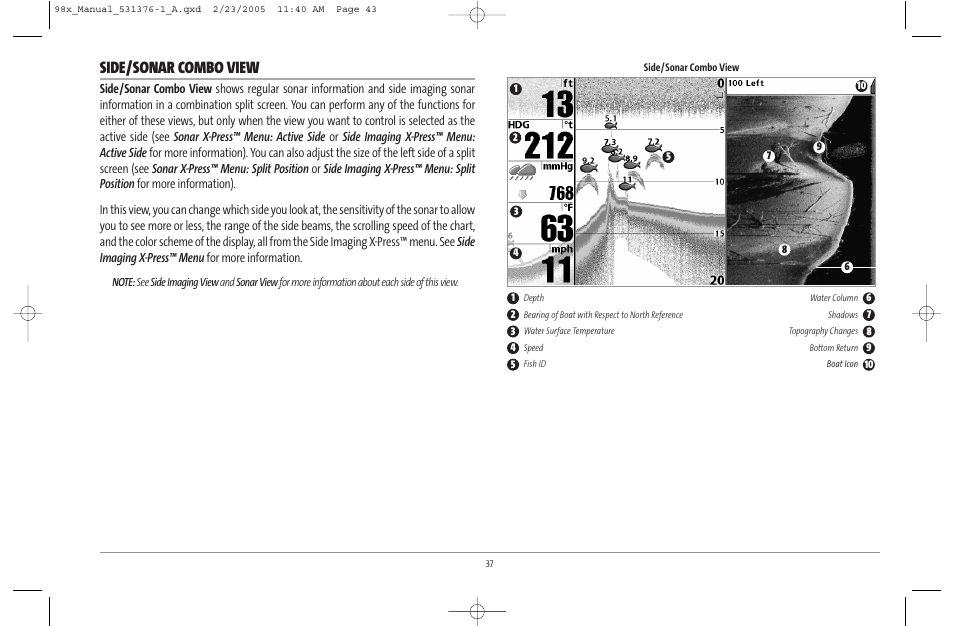 Side/sonar combo view | Humminbird ] 981 User Manual | Page 43 / 95
