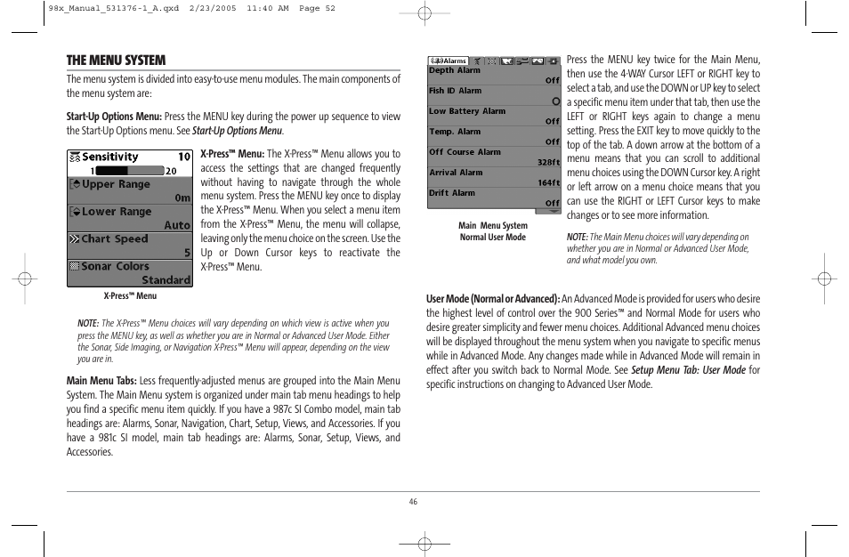 The menu system | Humminbird ] 981 User Manual | Page 52 / 95