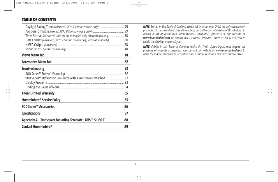 Humminbird ] 981 User Manual | Page 6 / 95