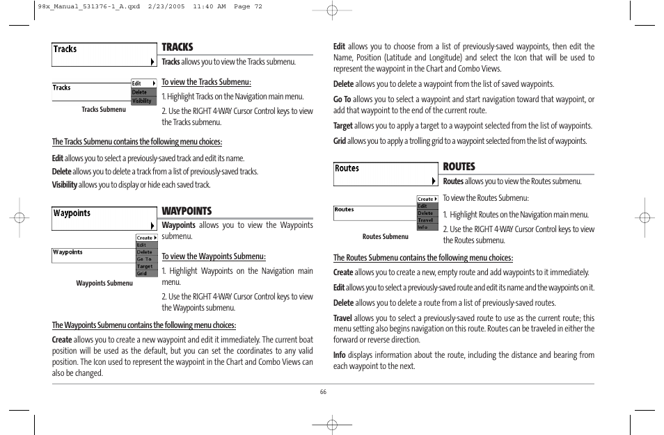 Tracks, Waypoints, Routes | Humminbird ] 981 User Manual | Page 72 / 95