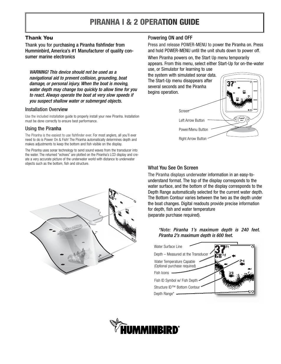 Humminbird Piranha 2 User Manual | 5 pages