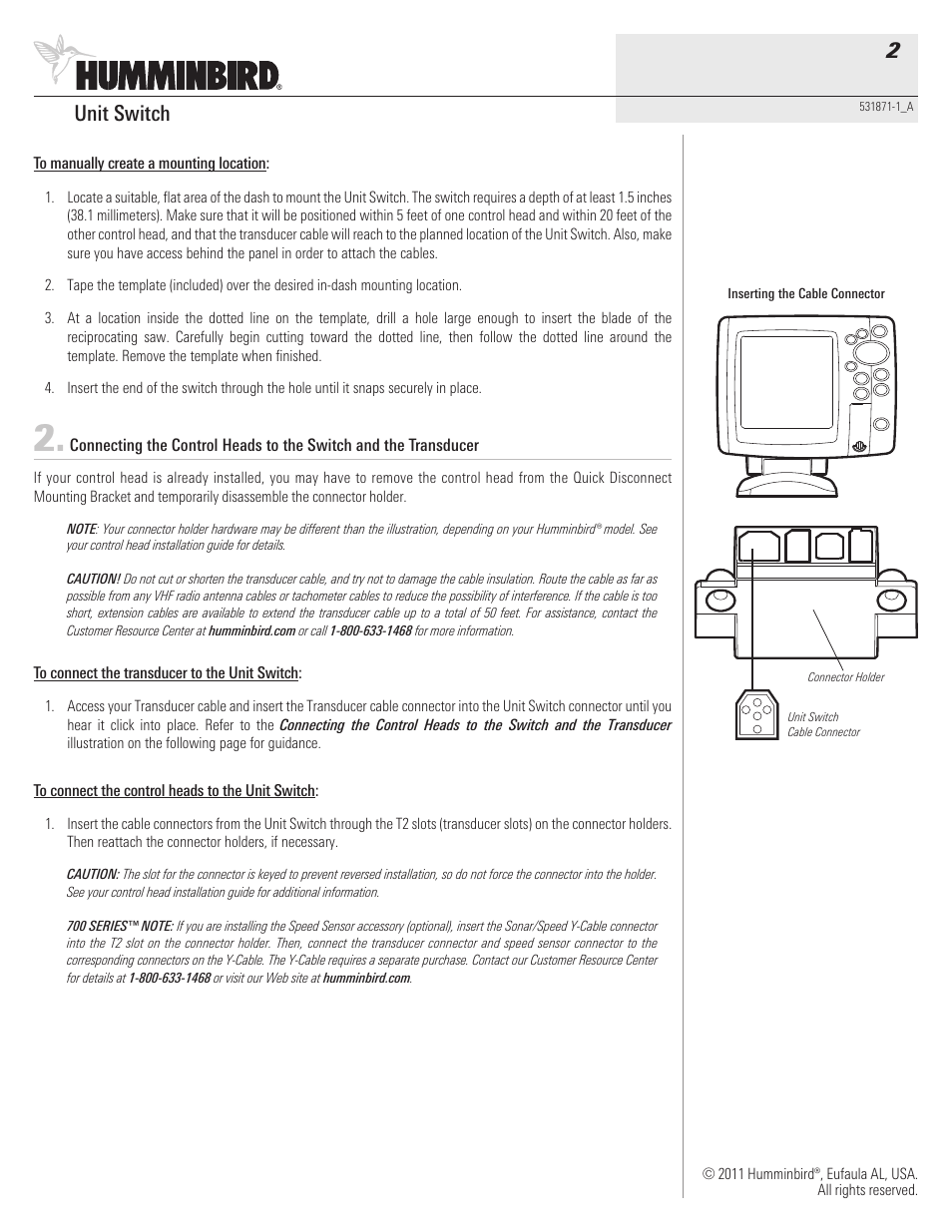 Unit switch 2 | Humminbird 531871-1_A User Manual | Page 2 / 4