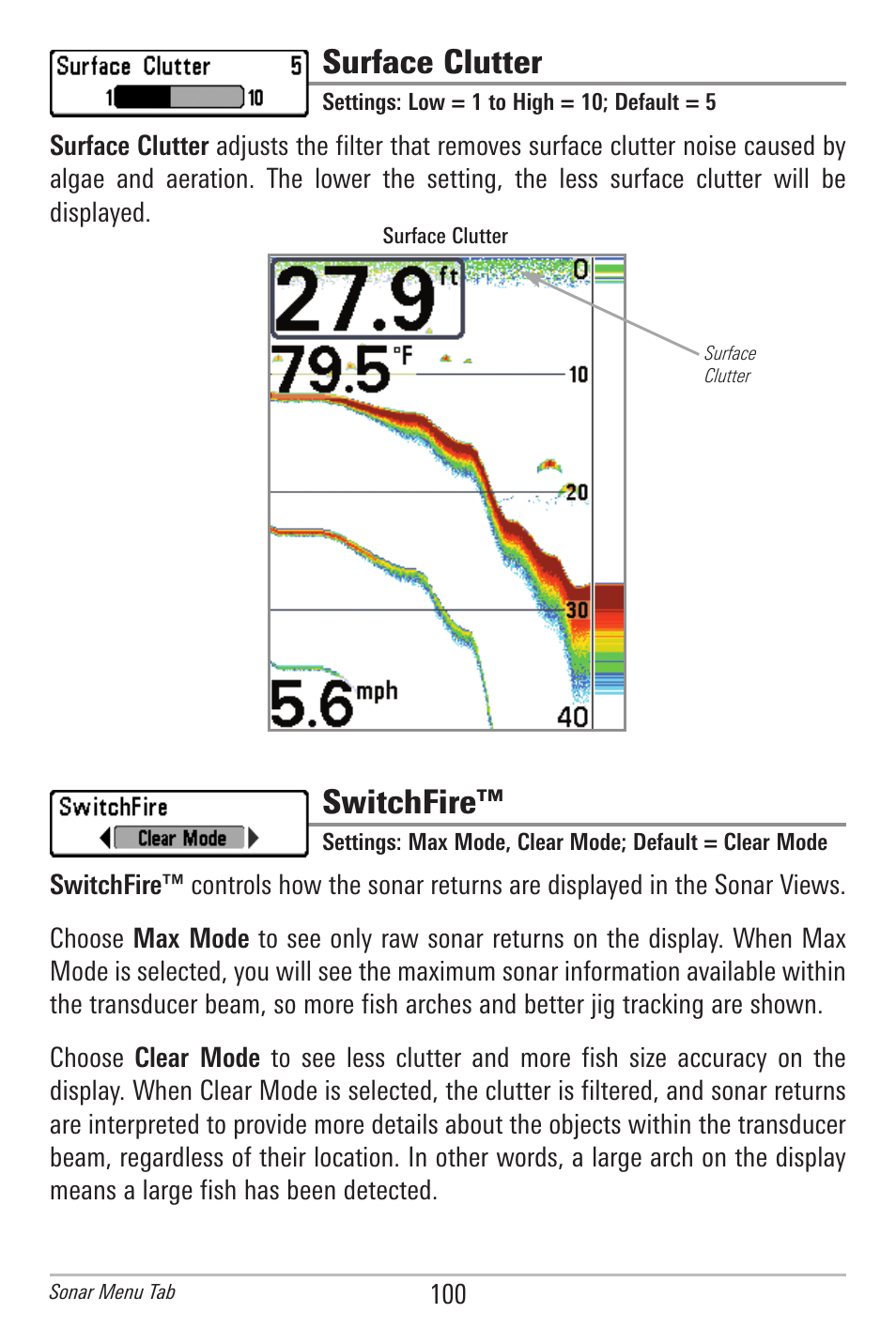 Surface clutter, Switchfire | Humminbird 385ci User Manual | Page 112 / 158