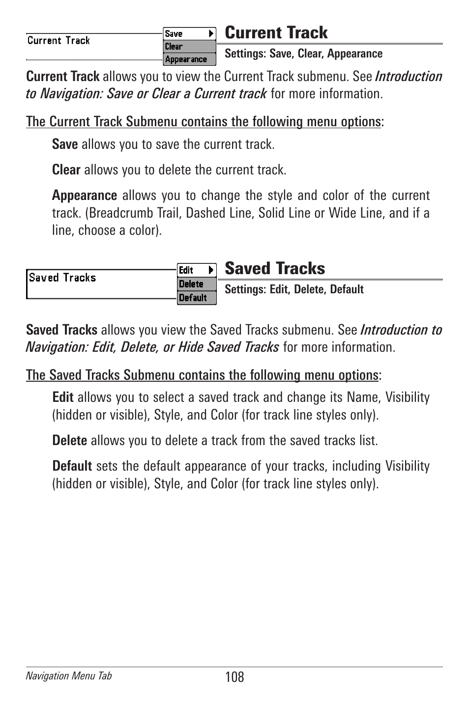 Current track, Saved tracks | Humminbird 385ci User Manual | Page 120 / 158