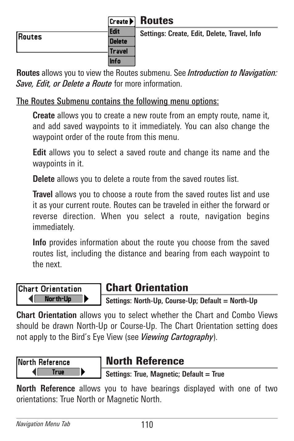 Routes, Chart orientation, North reference | Humminbird 385ci User Manual | Page 122 / 158