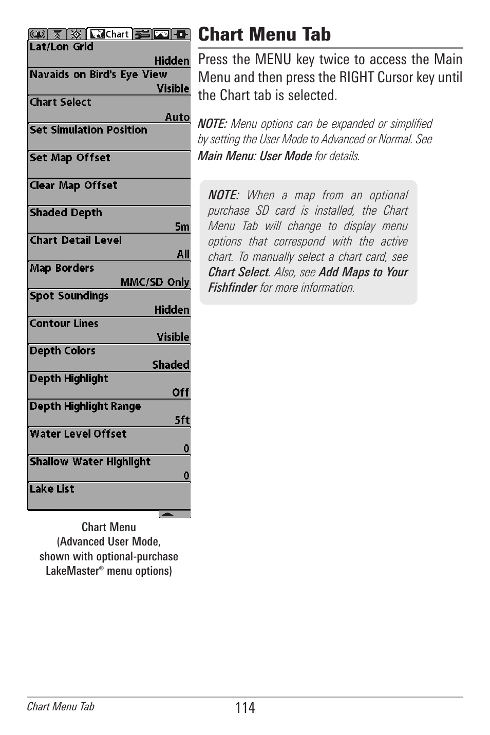 Chart menu tab | Humminbird 385ci User Manual | Page 126 / 158