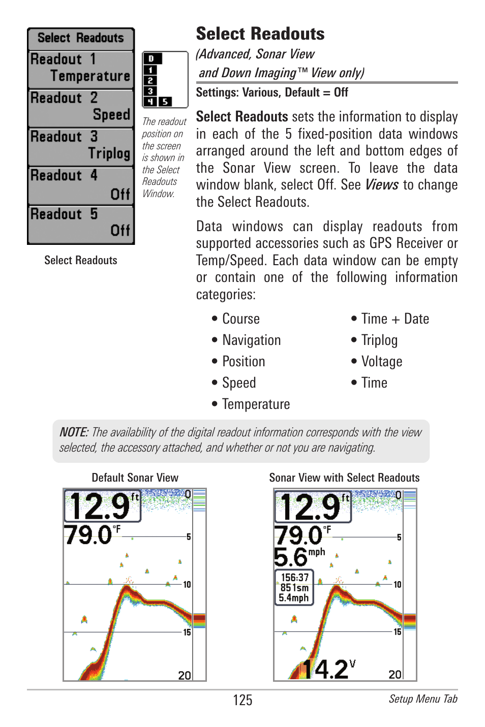 Select readouts | Humminbird 385ci User Manual | Page 137 / 158