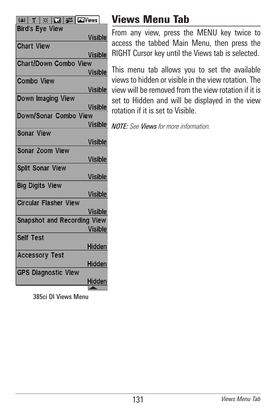 Views menu tab | Humminbird 385ci User Manual | Page 143 / 158