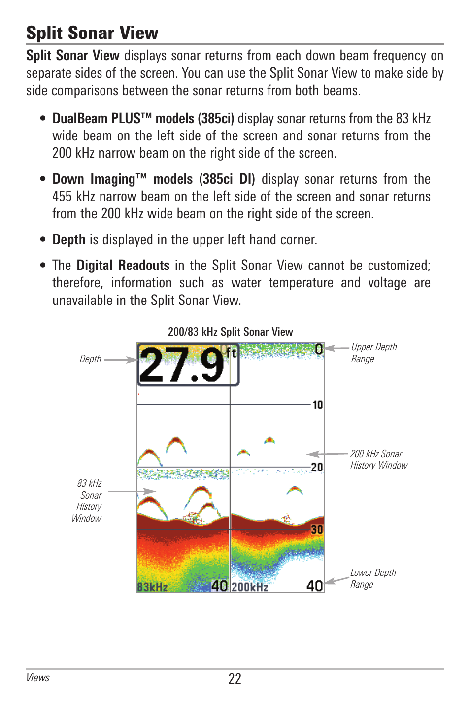 Split sonar view | Humminbird 385ci User Manual | Page 34 / 158