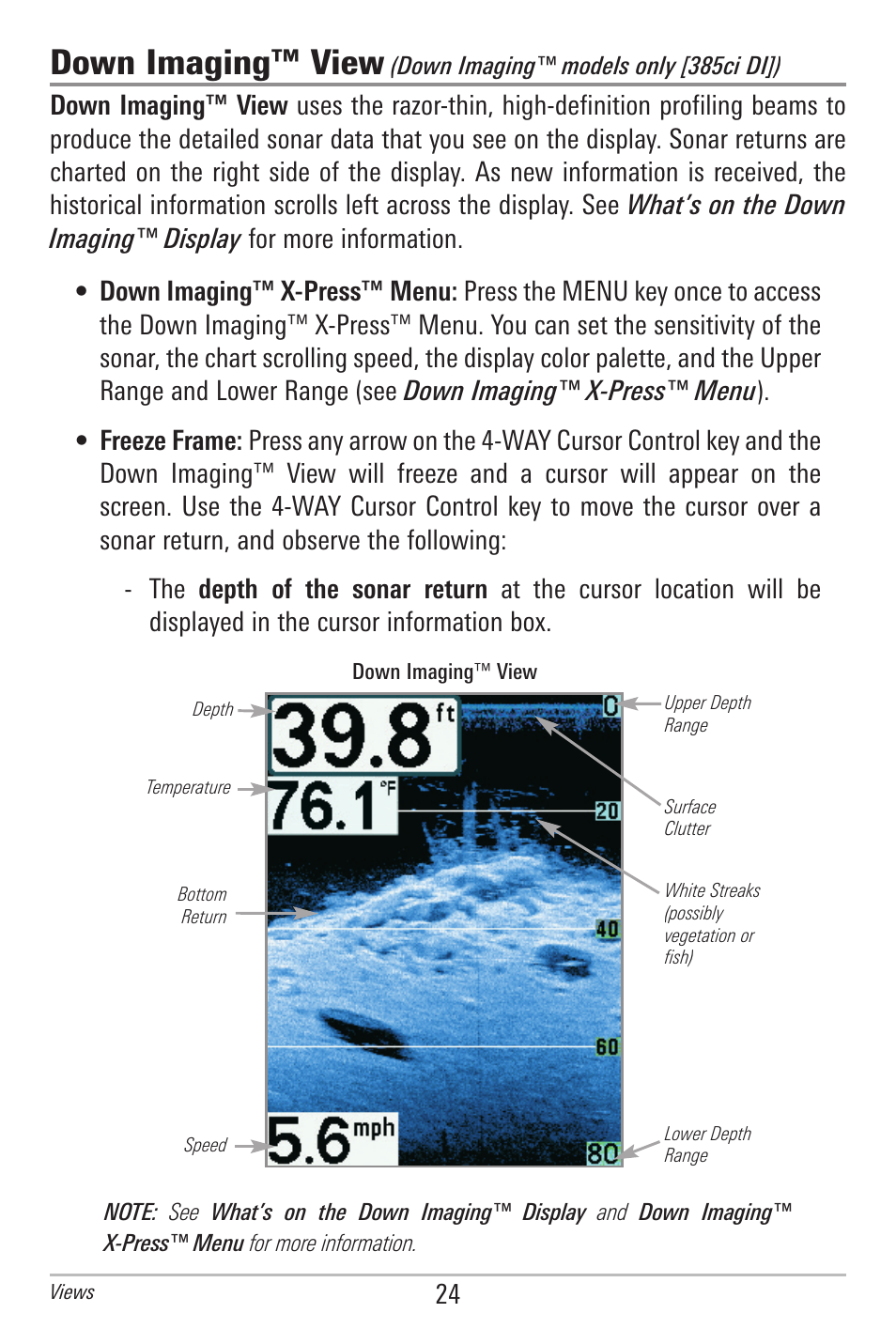 Down imaging™ view | Humminbird 385ci User Manual | Page 36 / 158