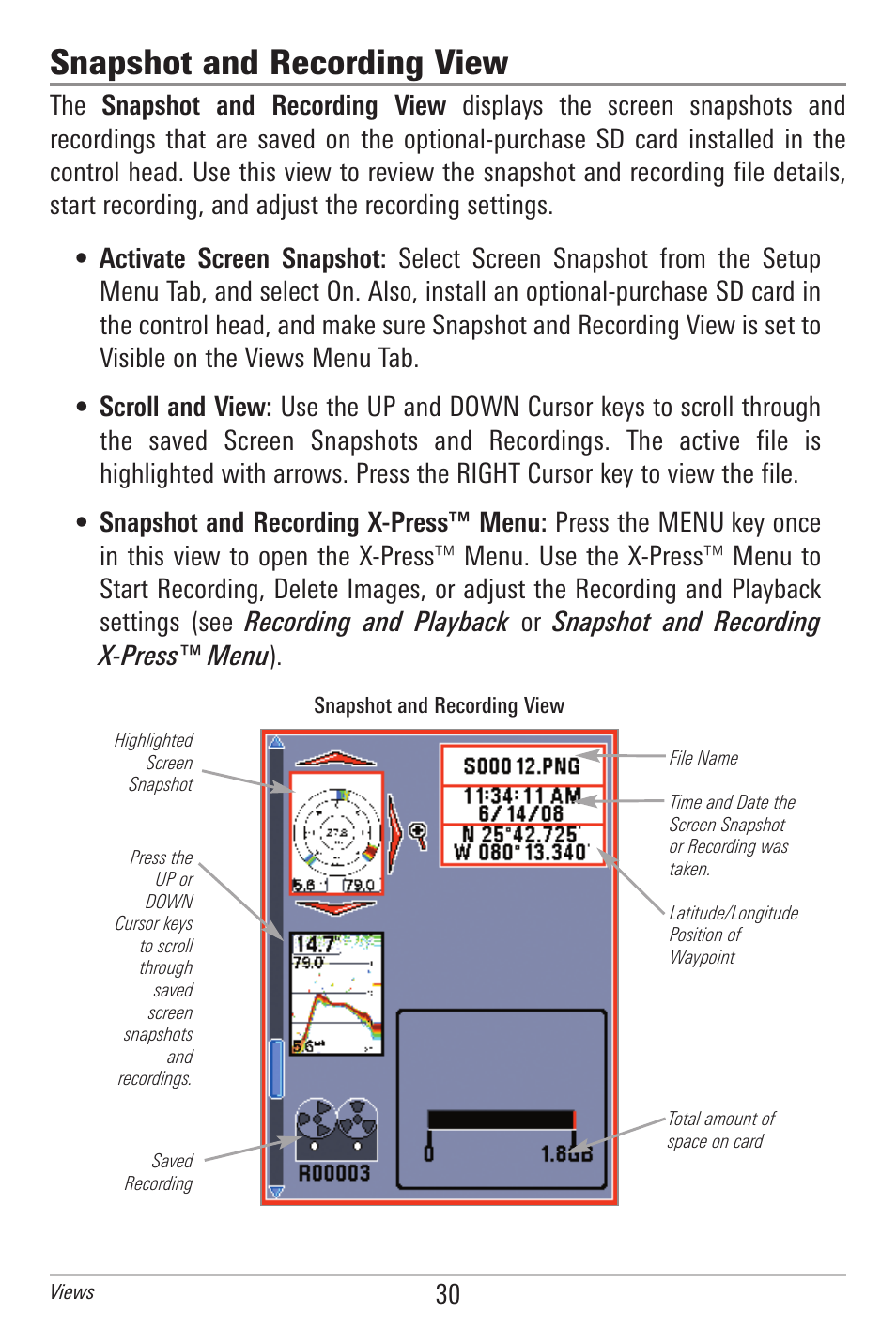 Snapshot and recording view | Humminbird 385ci User Manual | Page 42 / 158
