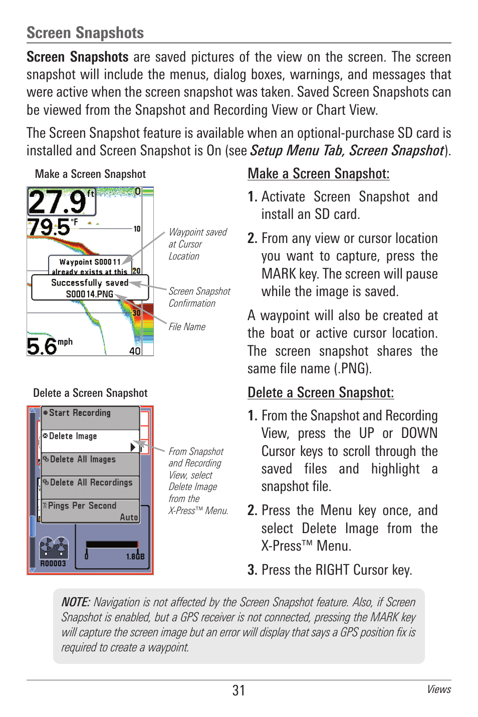 Screen snapshots | Humminbird 385ci User Manual | Page 43 / 158