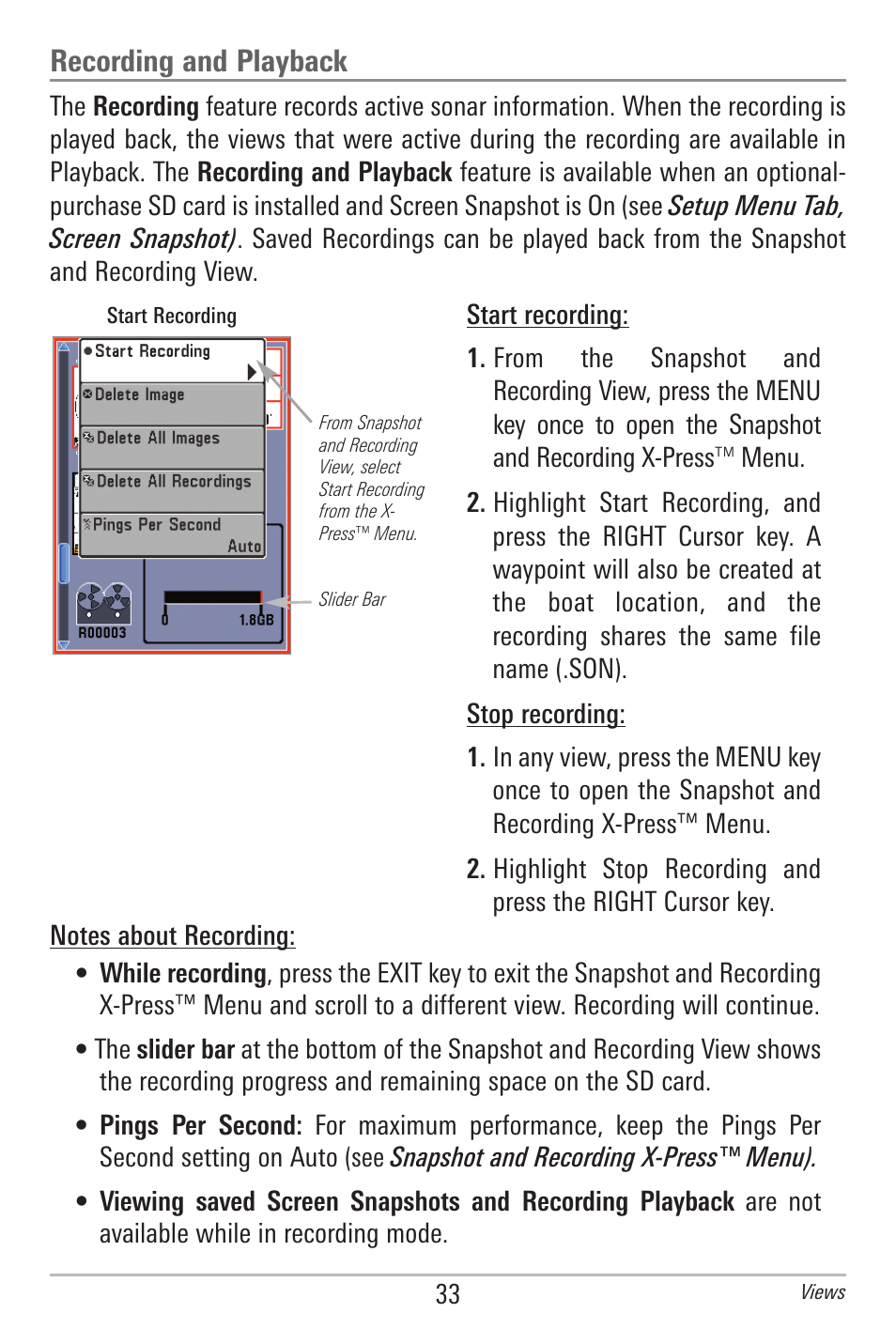 Recording and playback | Humminbird 385ci User Manual | Page 45 / 158