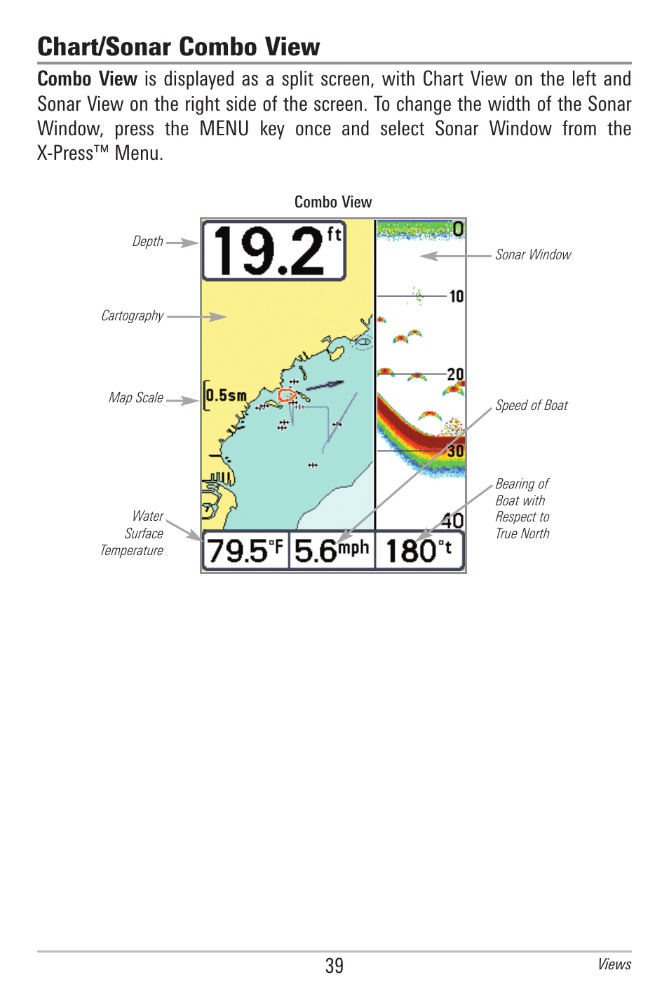 Chart/sonar combo view | Humminbird 385ci User Manual | Page 51 / 158