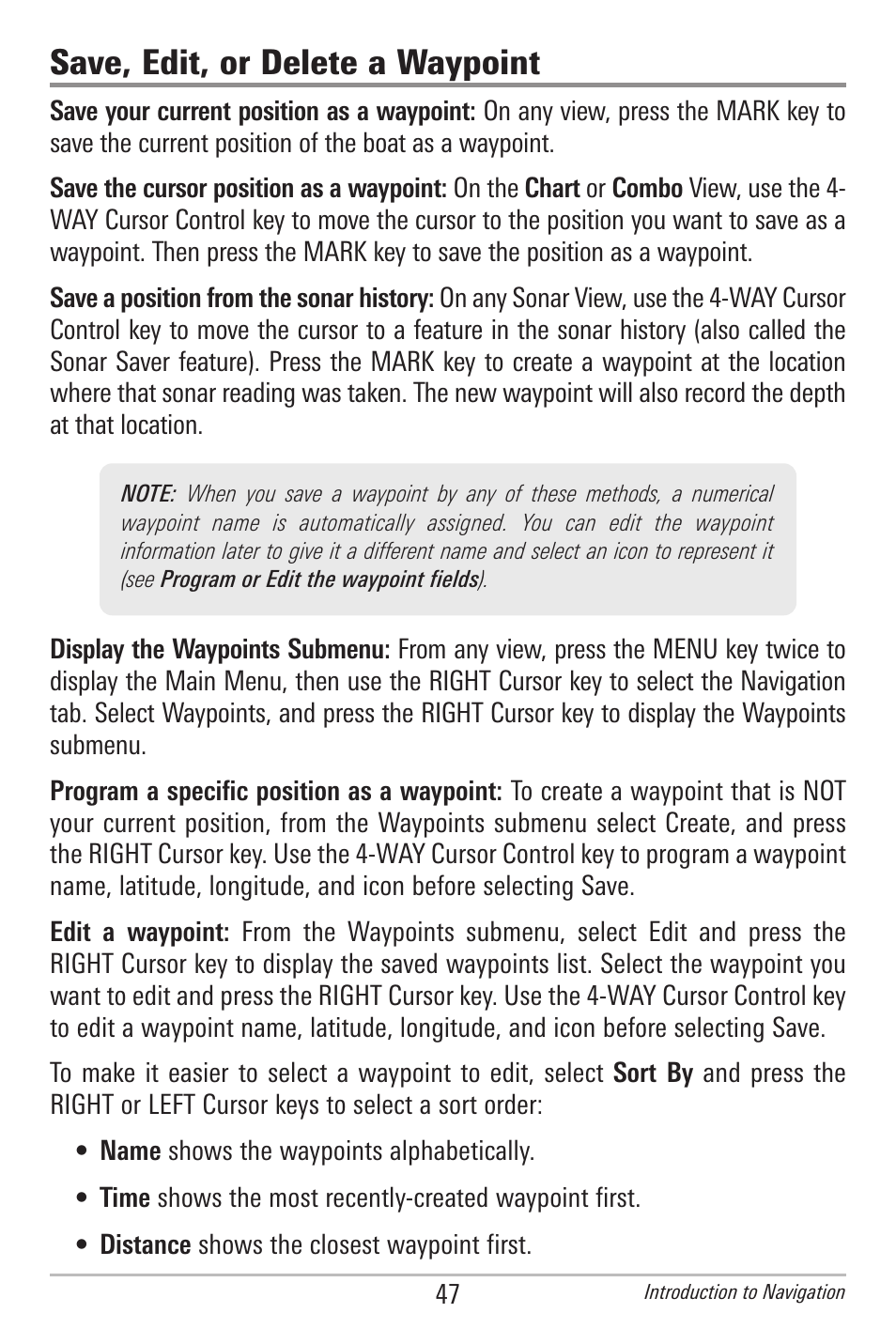 Save, edit, or delete a waypoint | Humminbird 385ci User Manual | Page 59 / 158