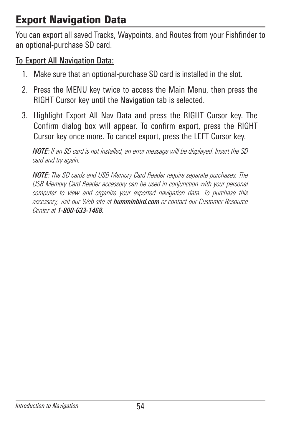 Export navigation data | Humminbird 385ci User Manual | Page 66 / 158