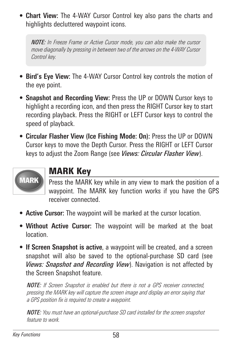 Mark key | Humminbird 385ci User Manual | Page 70 / 158