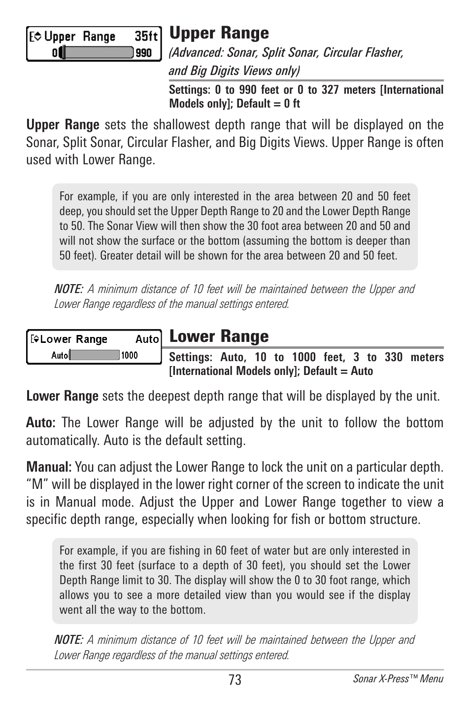 Upper range, Lower range | Humminbird 385ci User Manual | Page 85 / 158