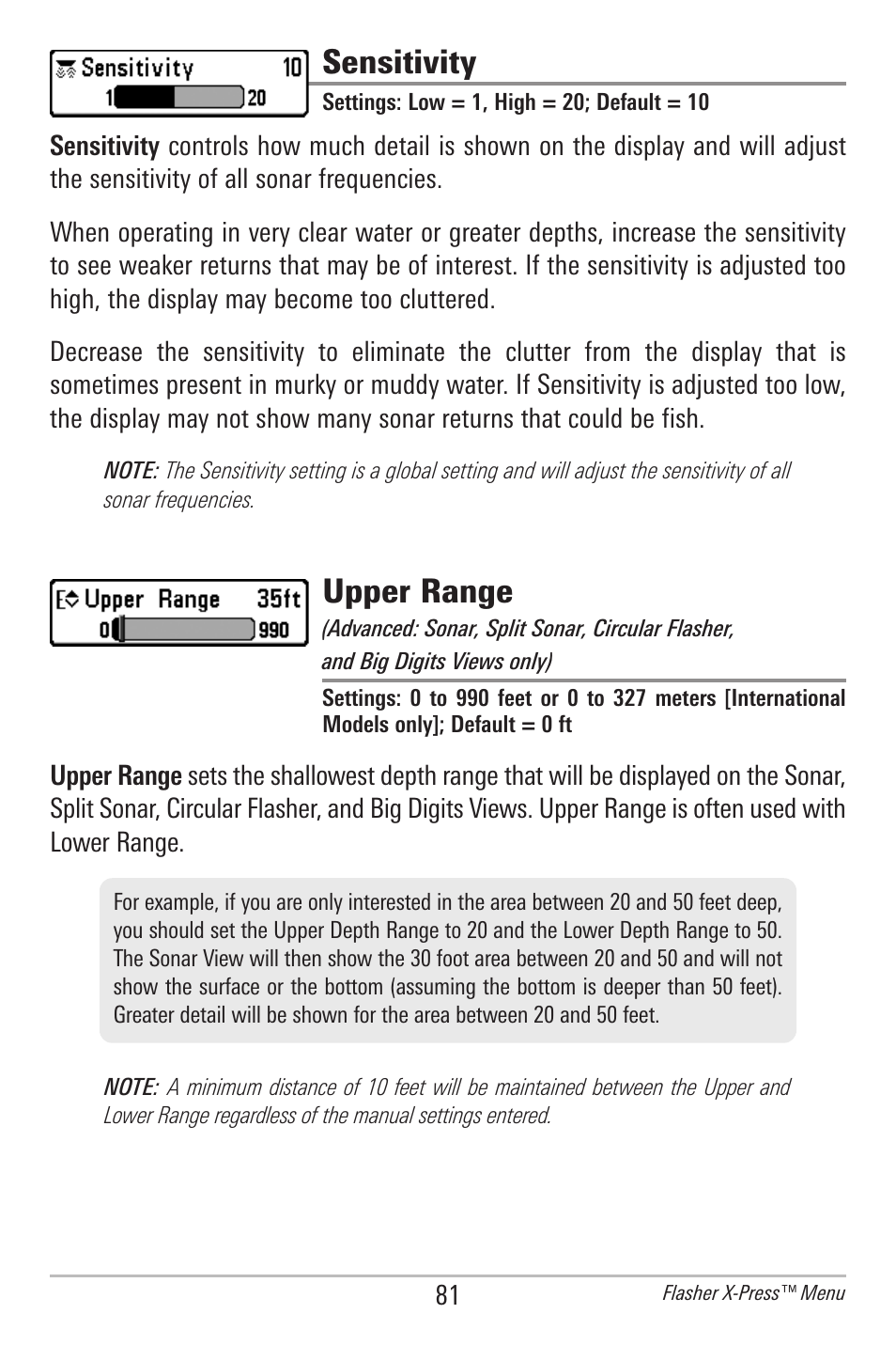 Sensitivity, Upper range | Humminbird 385ci User Manual | Page 93 / 158
