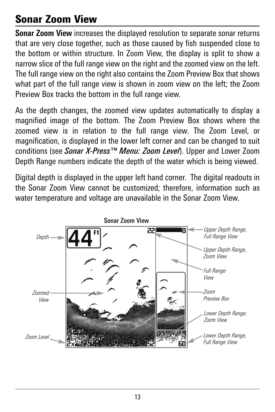 Sonar zoom view | Humminbird 515 User Manual | Page 18 / 86