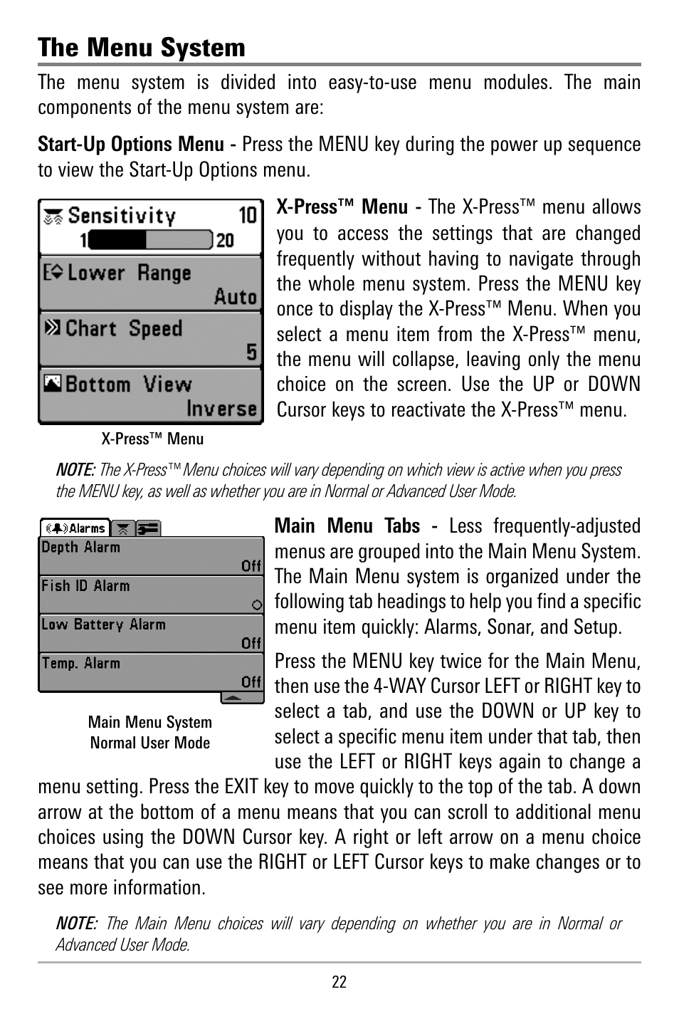 The menu system | Humminbird 515 User Manual | Page 27 / 86