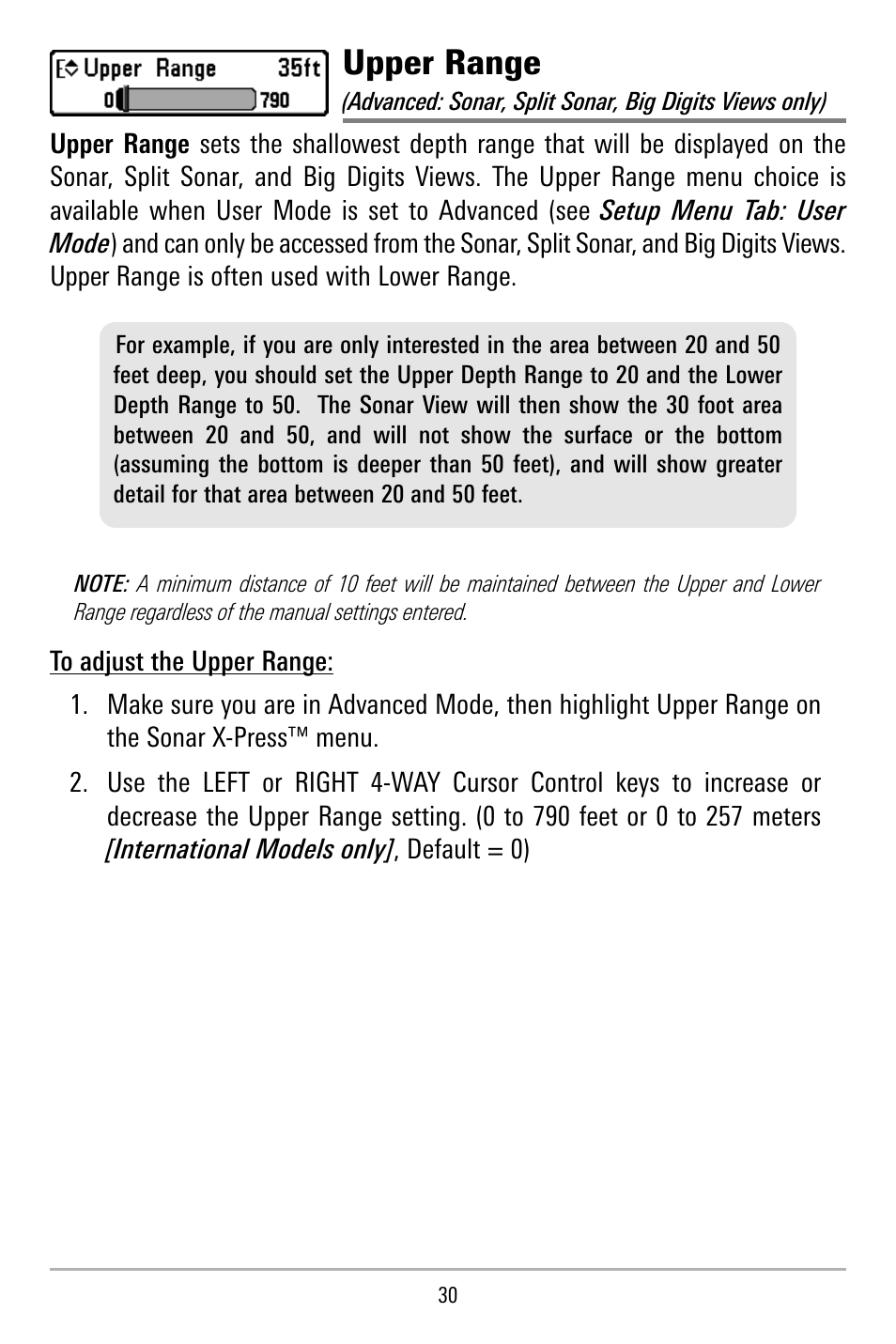 Upper range | Humminbird 515 User Manual | Page 35 / 86
