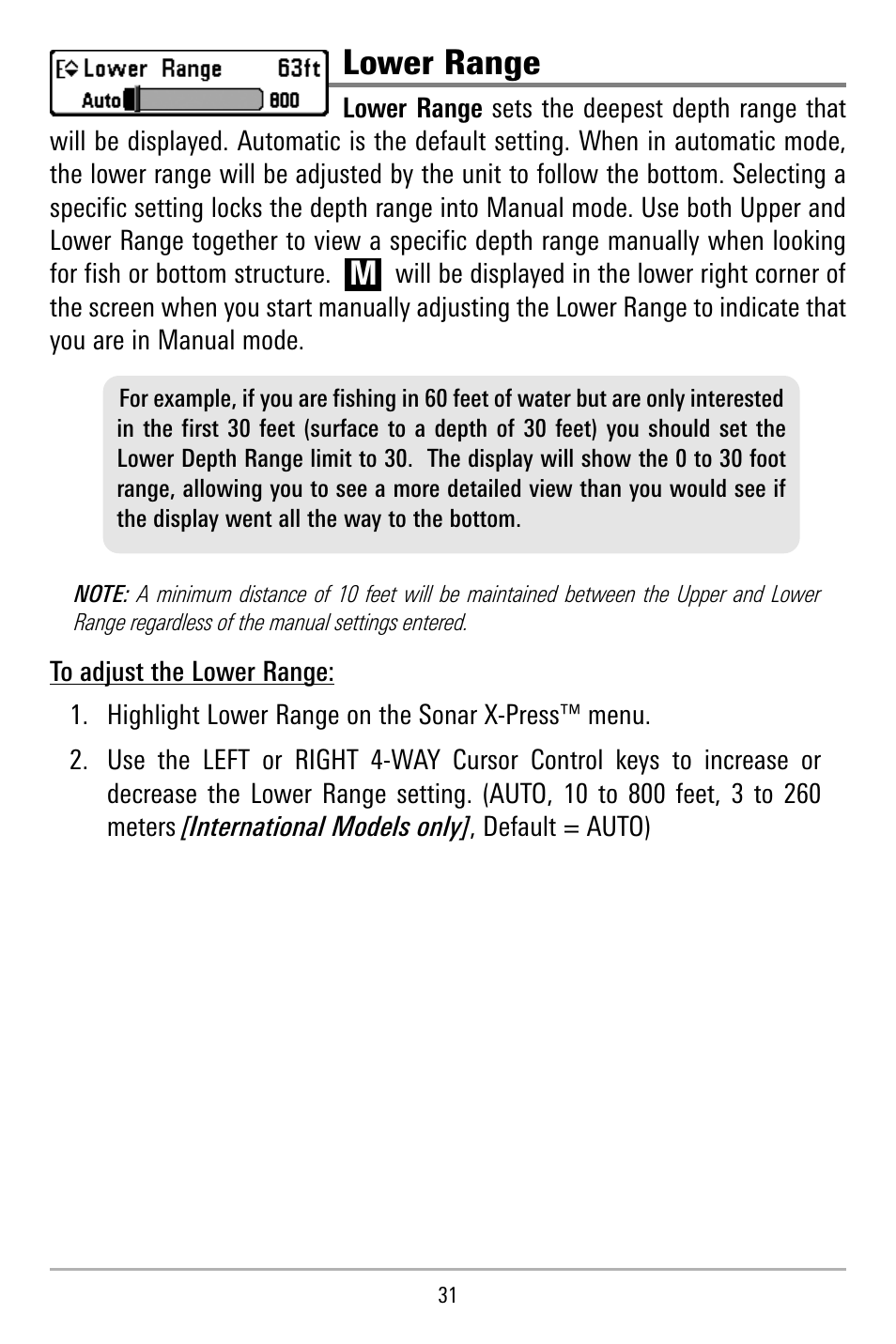 Lower range | Humminbird 515 User Manual | Page 36 / 86