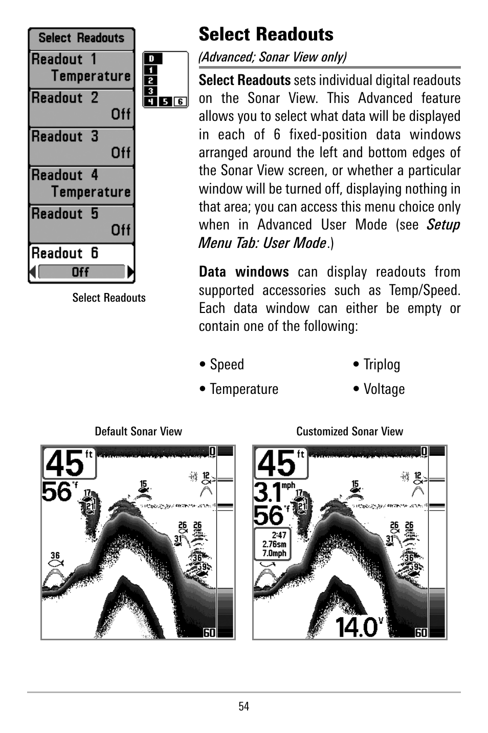 Select readouts | Humminbird 515 User Manual | Page 59 / 86