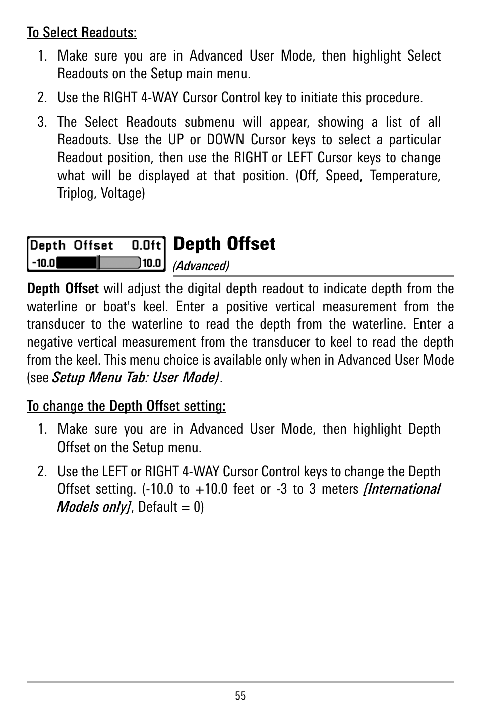 Depth offset | Humminbird 515 User Manual | Page 60 / 86
